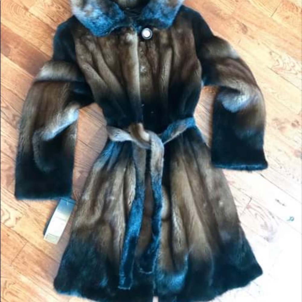 NWT 100 percent Mink hooded coat